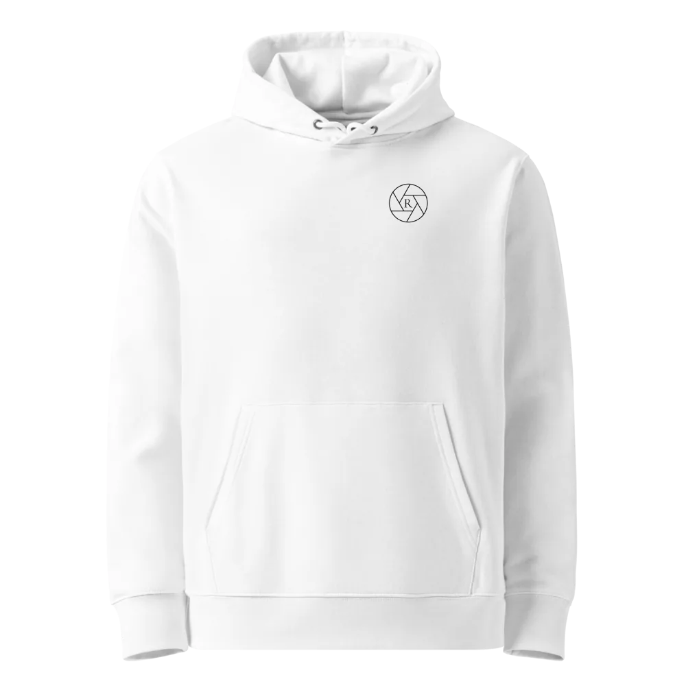 White hoodie, logo on the chest